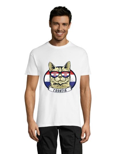 Mačka s chorvátskou vlajkou pánske tričko biele XL