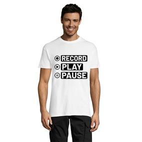 Record Play Pause pánske tričko biele 4XS